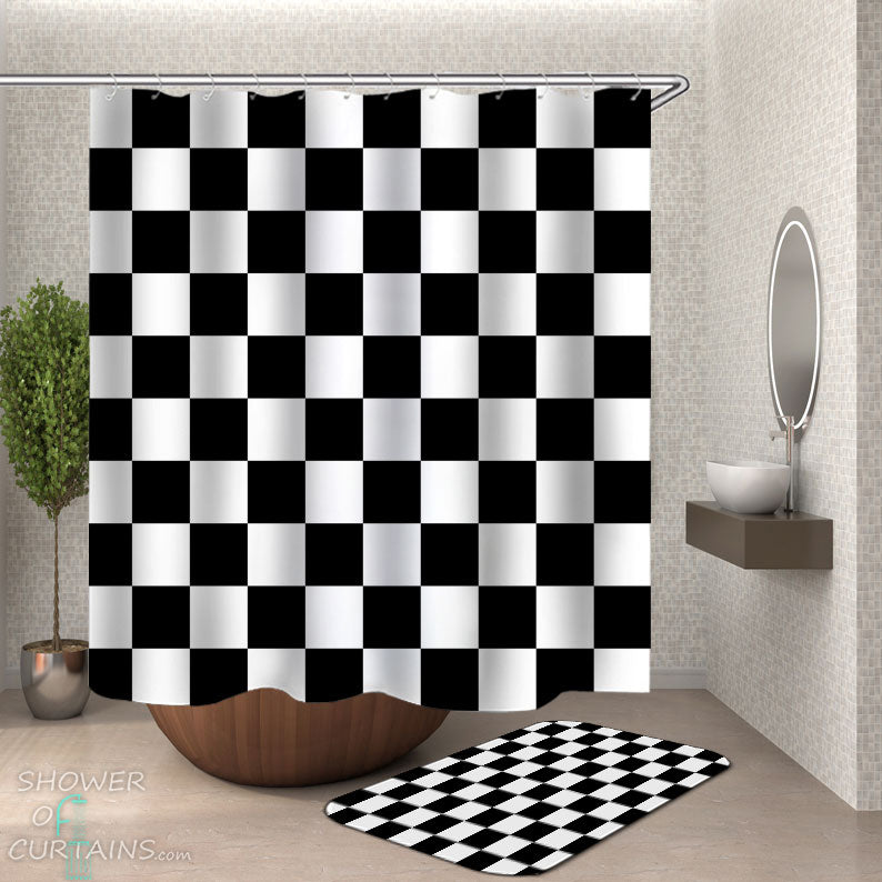 Shower Curtains with Black and White Checkers