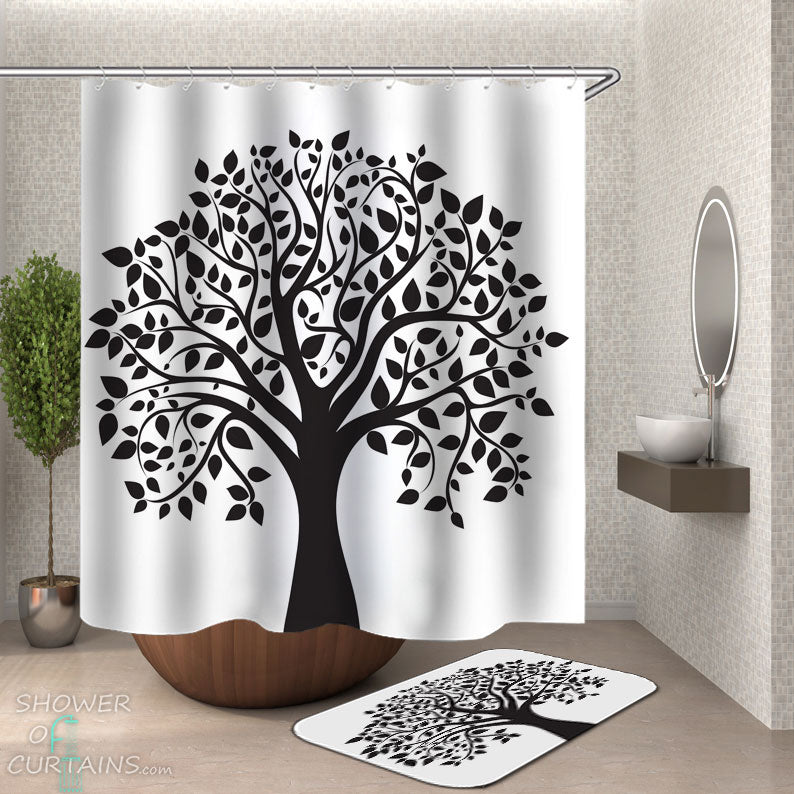 Shower Curtains with Black and White Tree