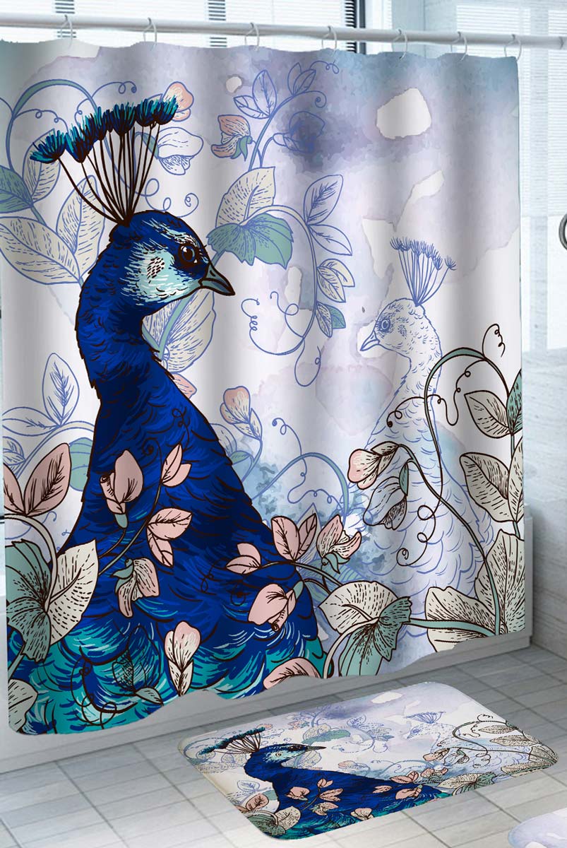 Shower Curtains with Blue Turquoise Peacock Art