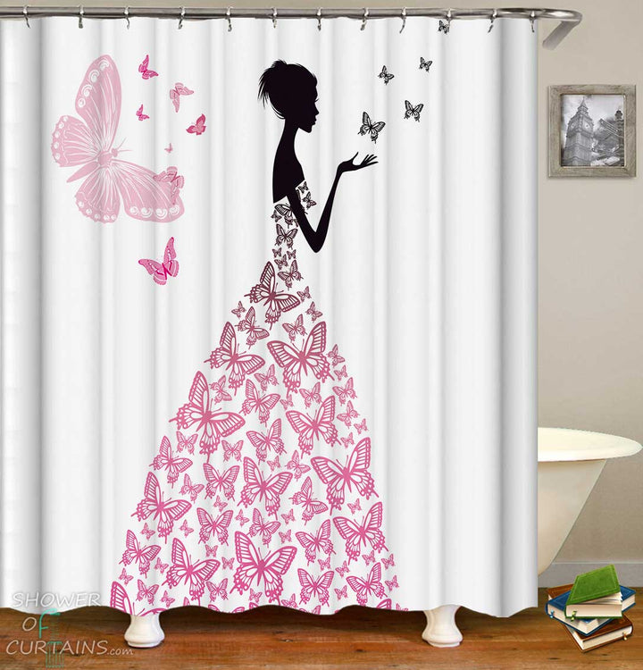Shower Curtains with Butterflies Dress