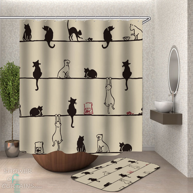 Shower Curtains with Cats on Wires
