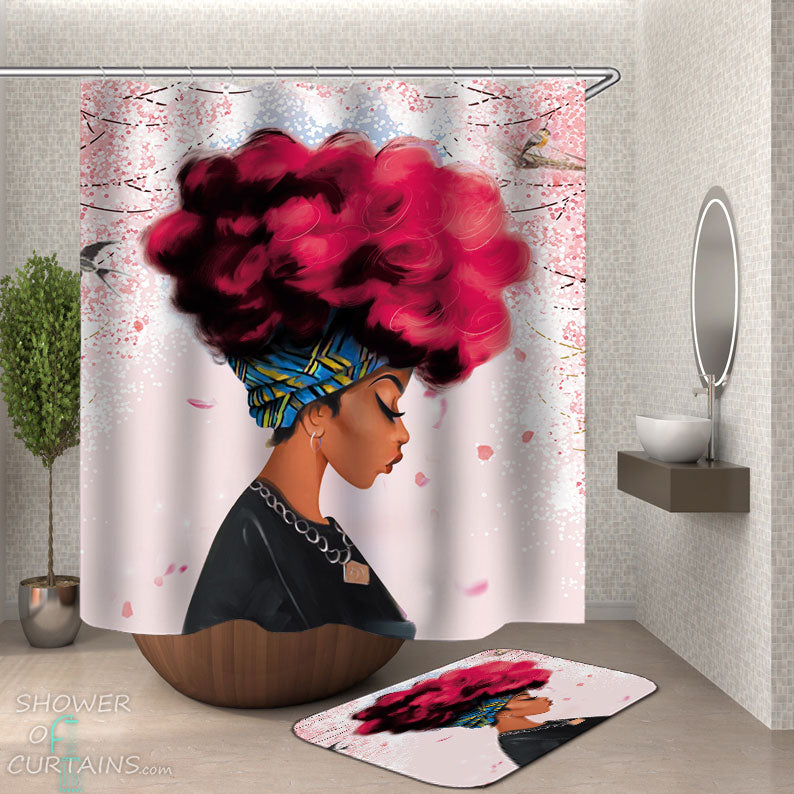 Shower Curtains with Cherry Blossom Pretty Black Girl