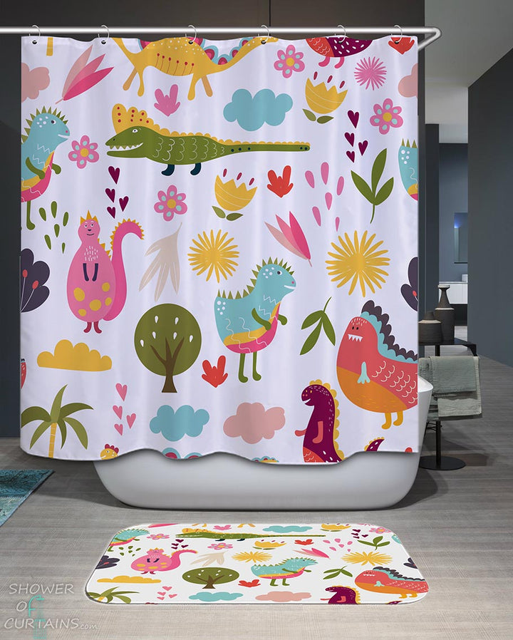 Shower Curtains with Colorful Childish Reptiles