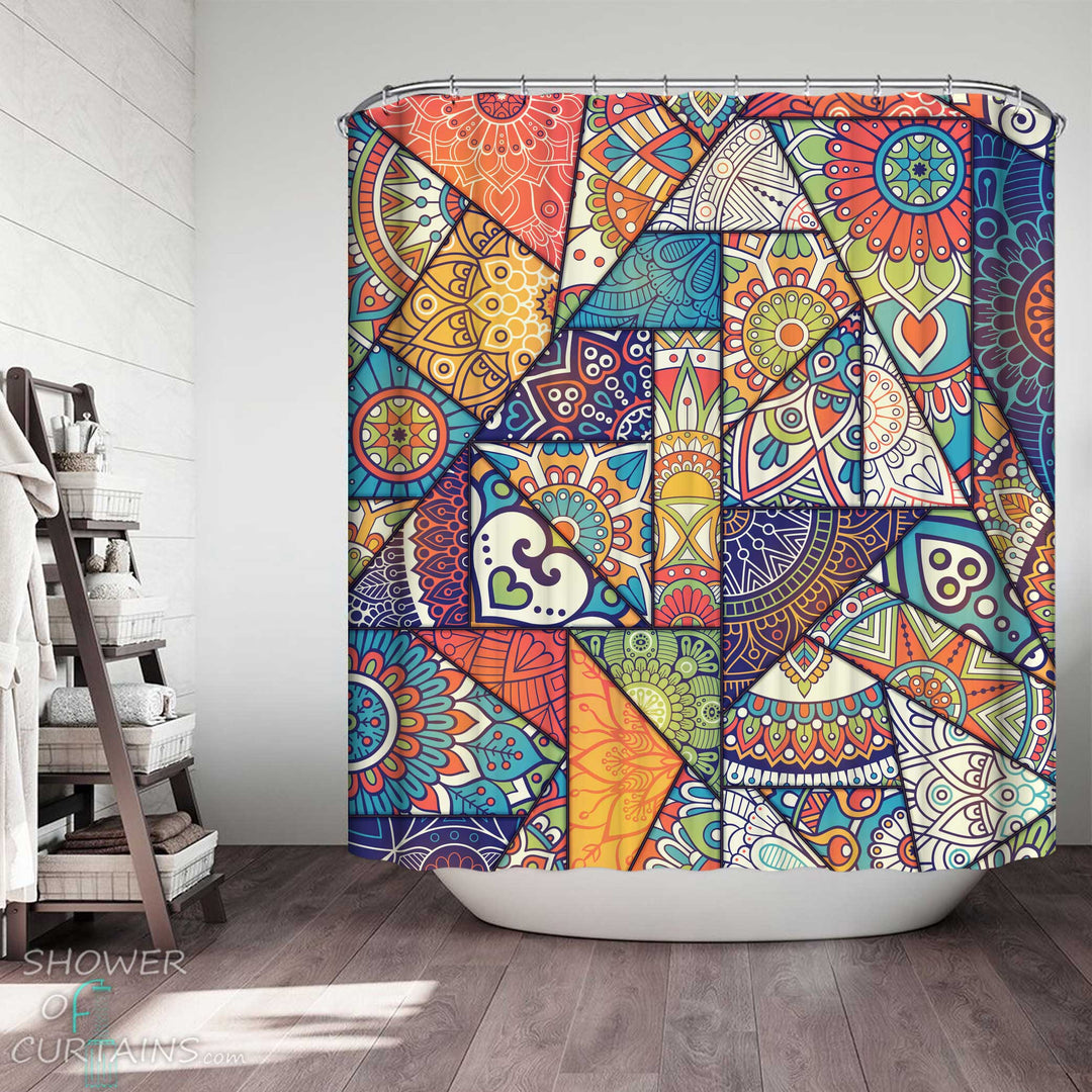 Shower Curtains with Colorful Mandala Pieces