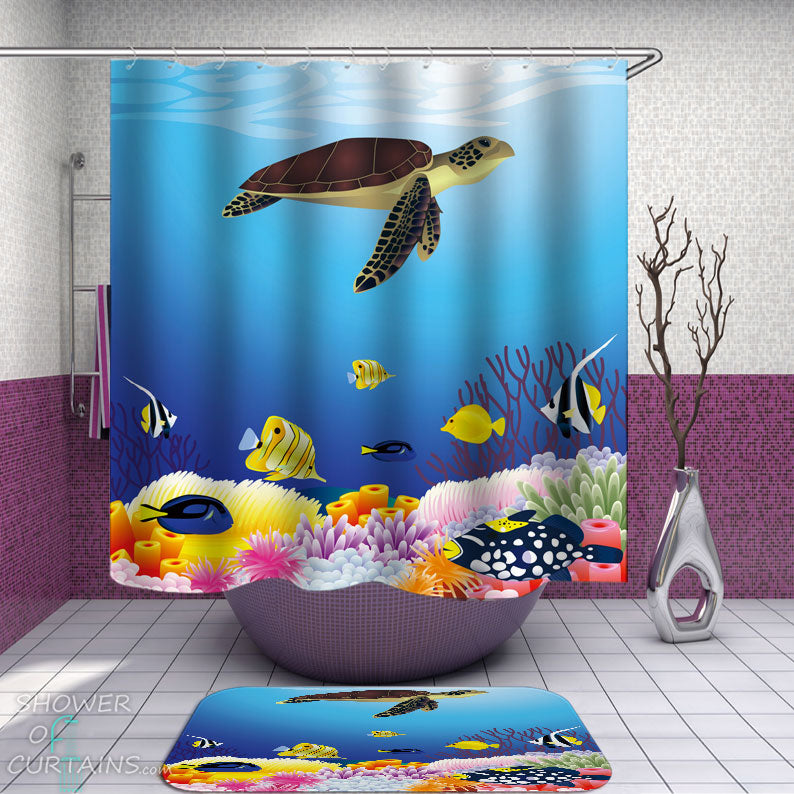 Shower Curtains with Colorful Turtle's Reef