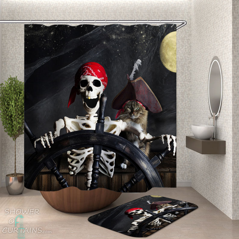 Shower Curtains with Cool Pirate Captain Cat