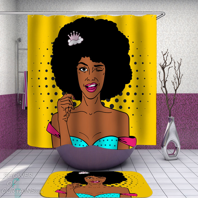 Shower Curtains with Cool Retro Black Afro Girl