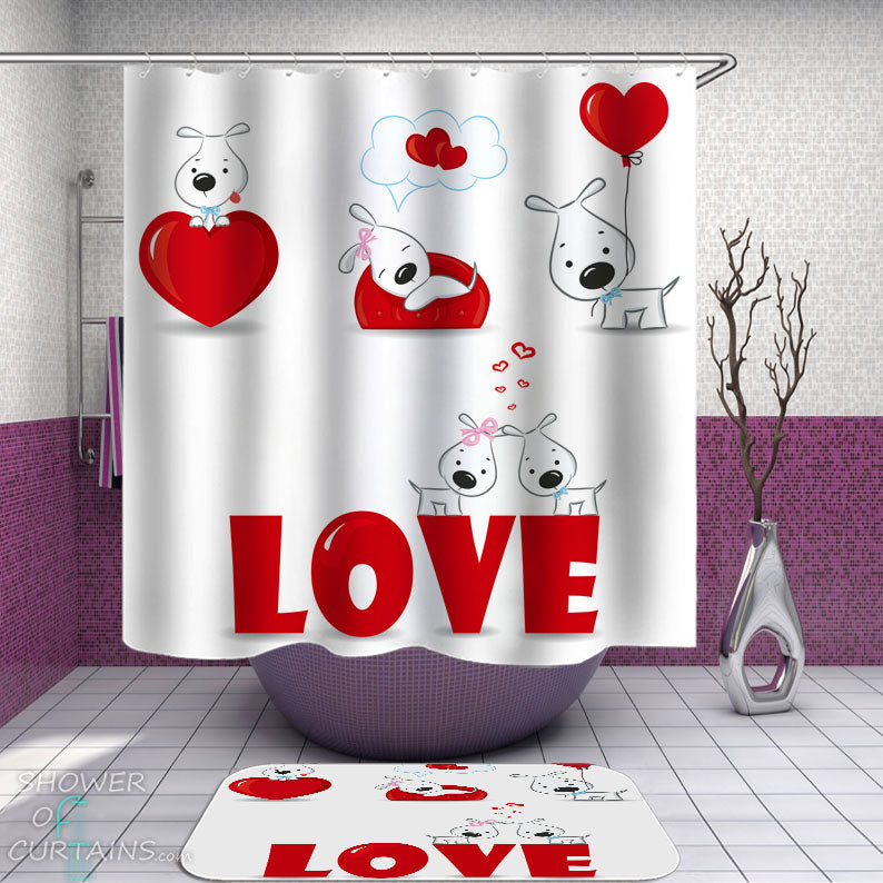 Shower Curtains with Cute Dogs Love