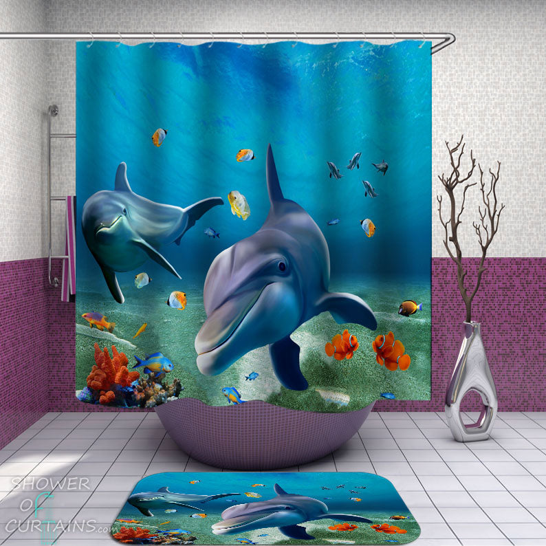 Shower Curtains with Cute Dolphins