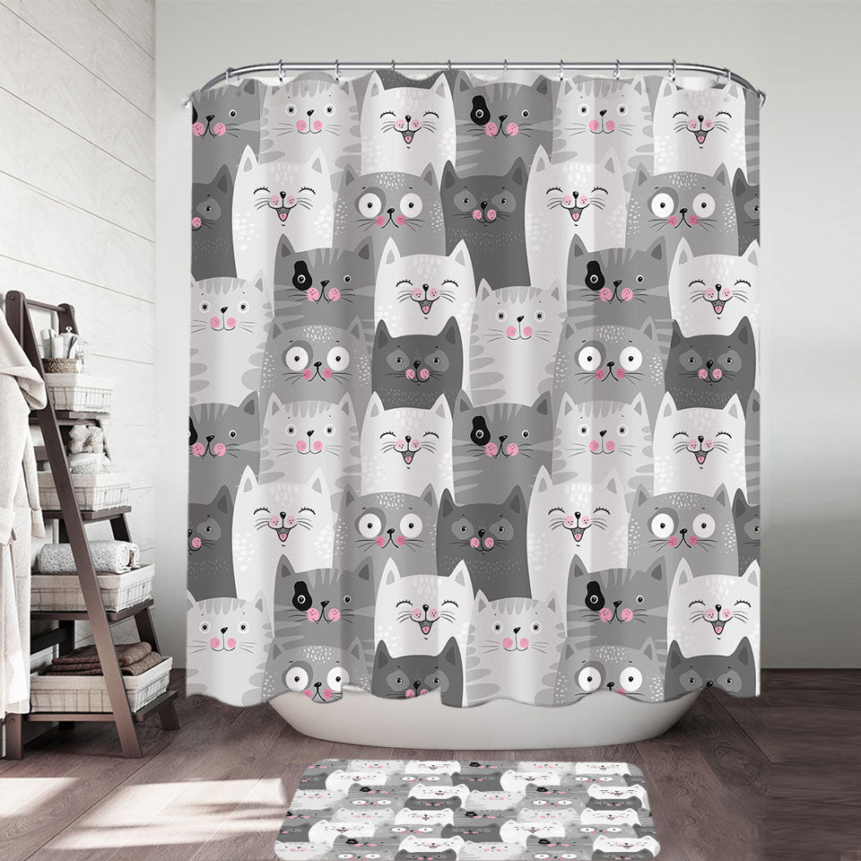 Shower Curtains with Cute and Sweet Grey Cats