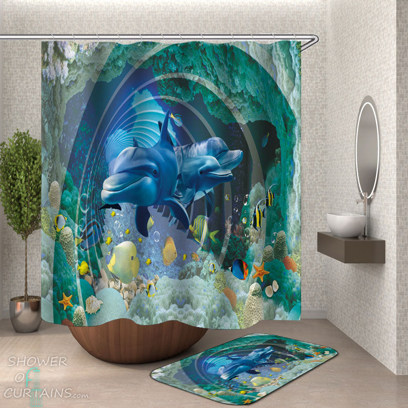Shower Curtains with Dolphin Aquarium