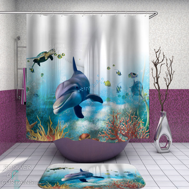Shower Curtains with Dolphin and Turtle