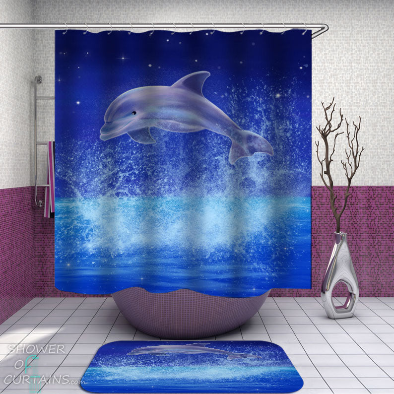Shower Curtains with Dolphin in Crystal Water