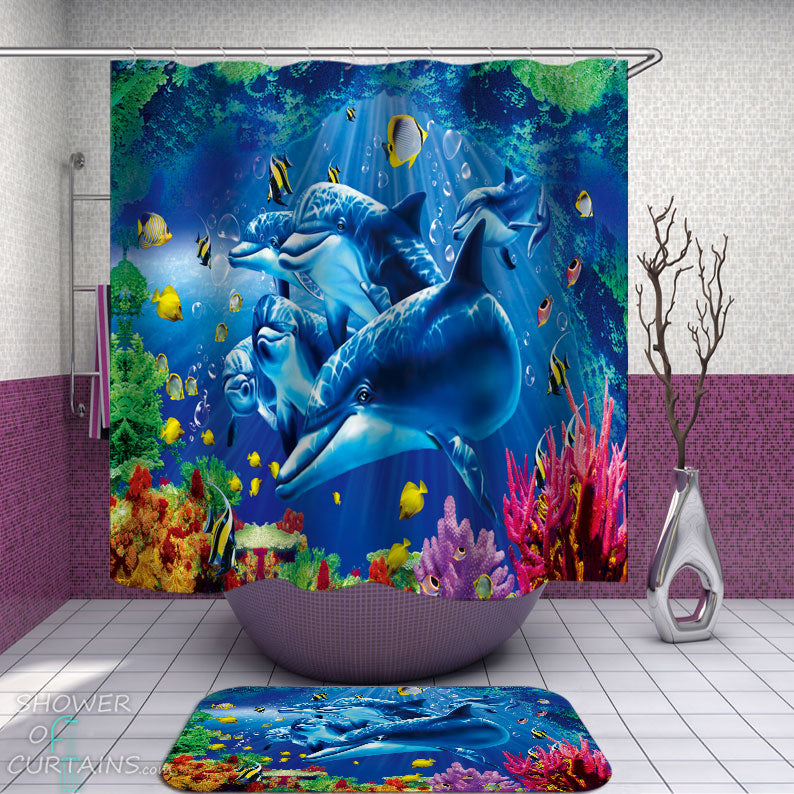 Shower Curtains with Dolphins' Colorful Kingdom