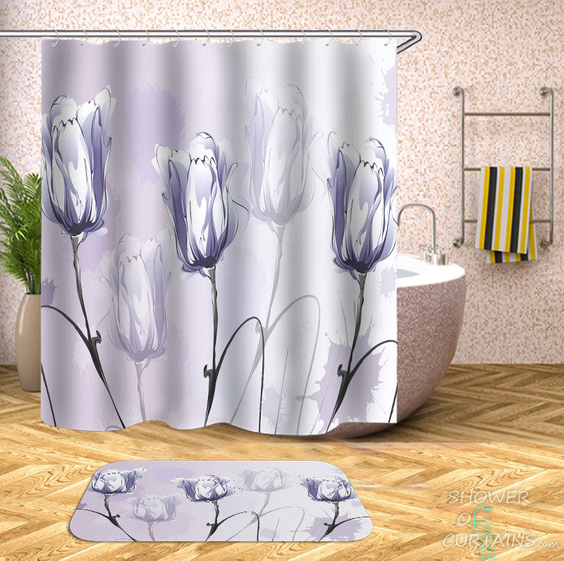 Shower Curtains with Elegant Purplish Flowers