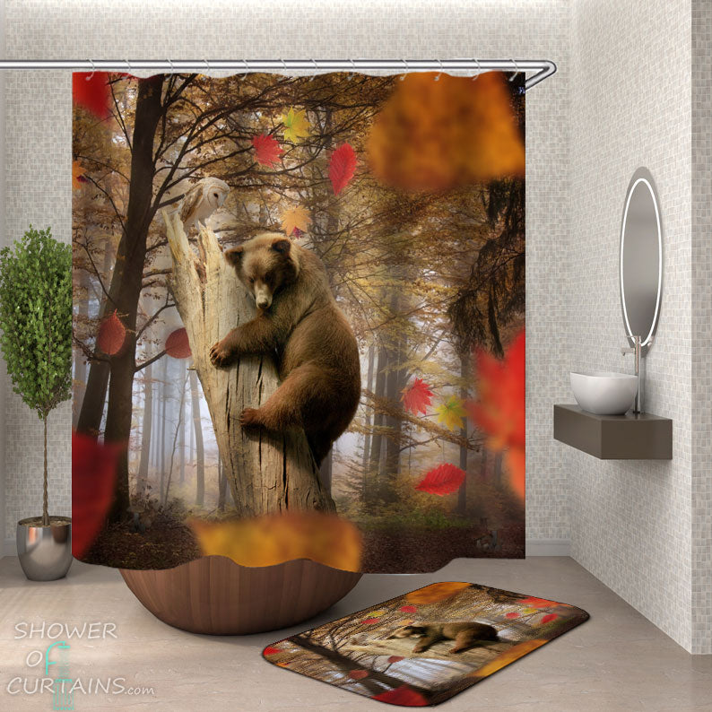Shower Curtains with Fall Bear and Owl