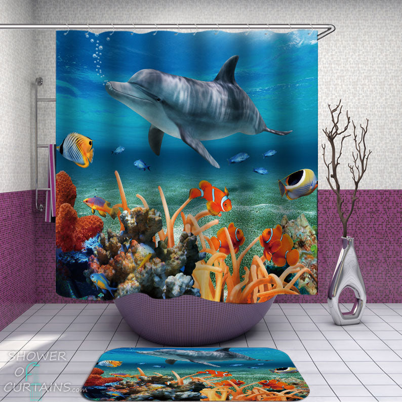 Shower Curtains with Fish and Dolphin