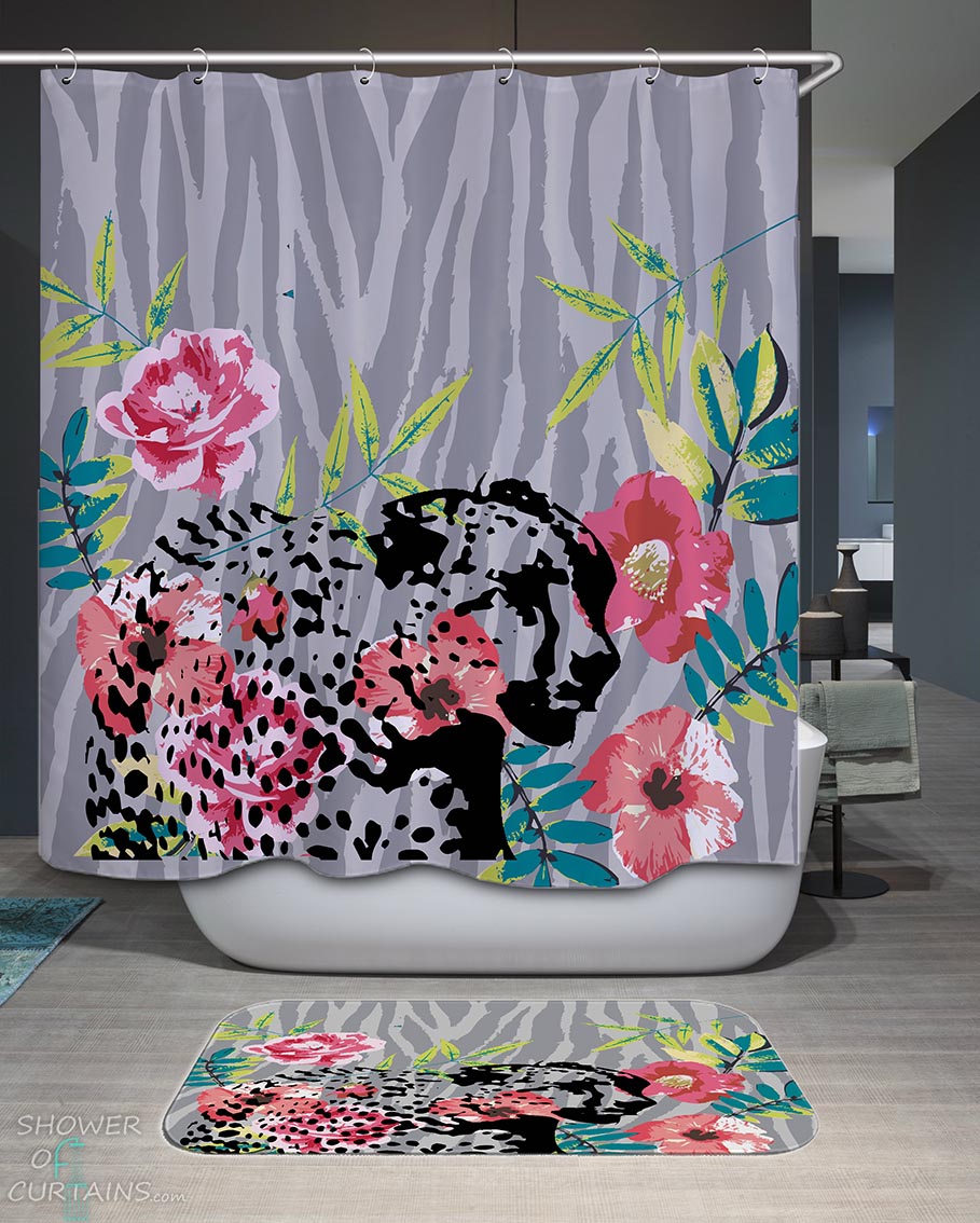 Shower Curtains with Floral Leopard