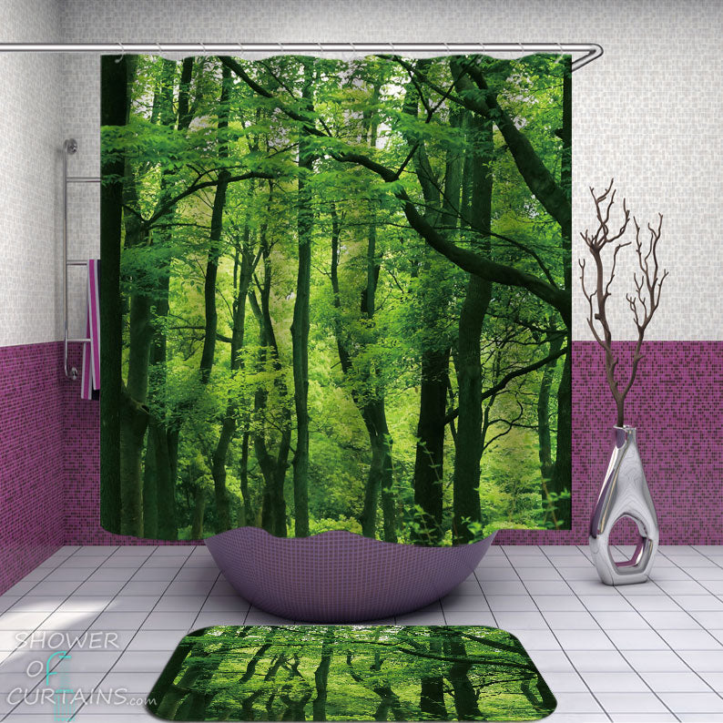 Shower Curtains with Fresh Green Forest