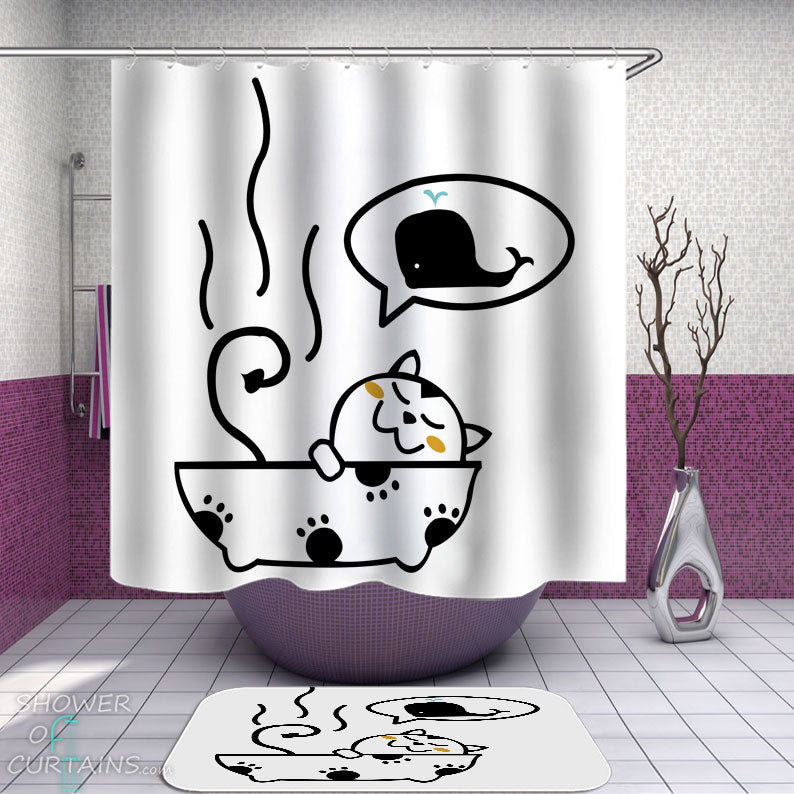 Shower Curtains with Funny Cat's Dream