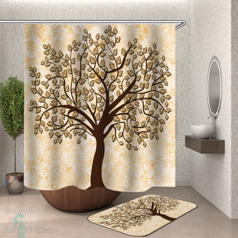 Shower Curtains with Golden Tree