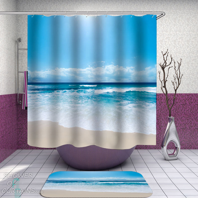 Shower Curtains with Gorgeous Blue Beach Day