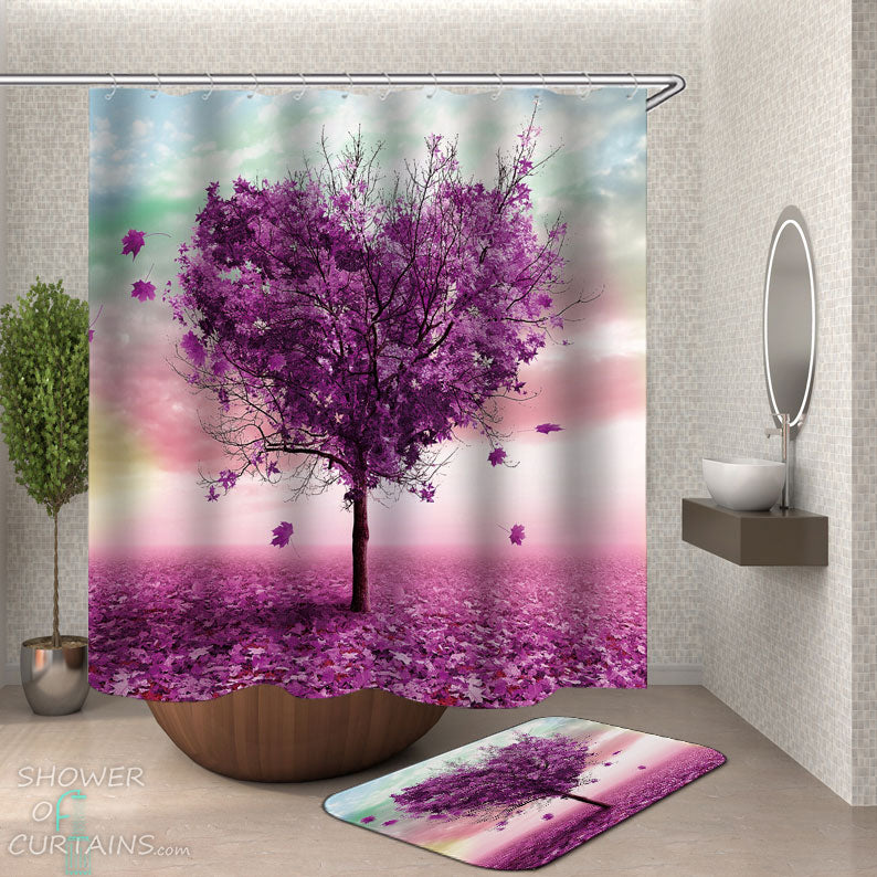 Shower Curtains with Heart Shape Purple Tree