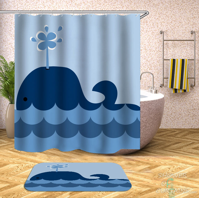 Shower Curtains with Kids Blue Whale