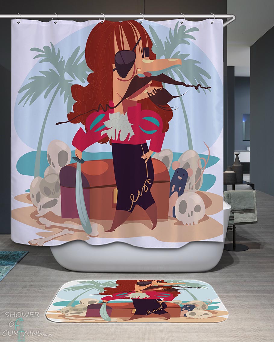 Shower Curtains with Kids Pirates Captain and Skulls