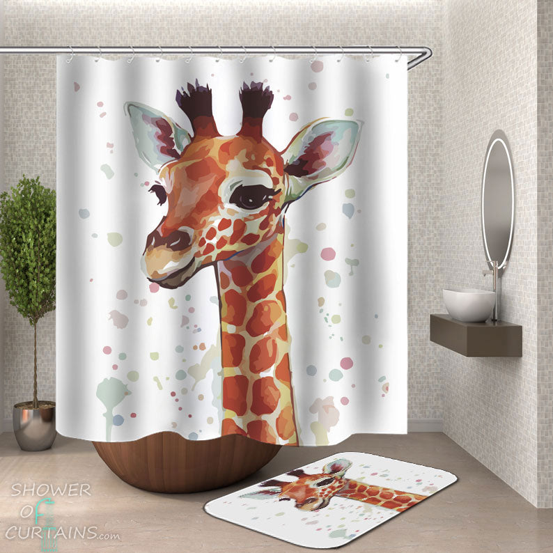 Shower Curtains with Painted Giraffe Art