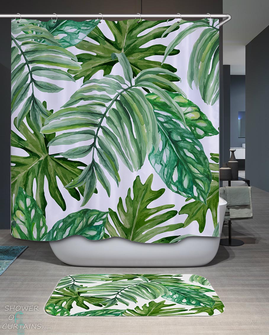 Shower Curtains with Painted Palm Leaves