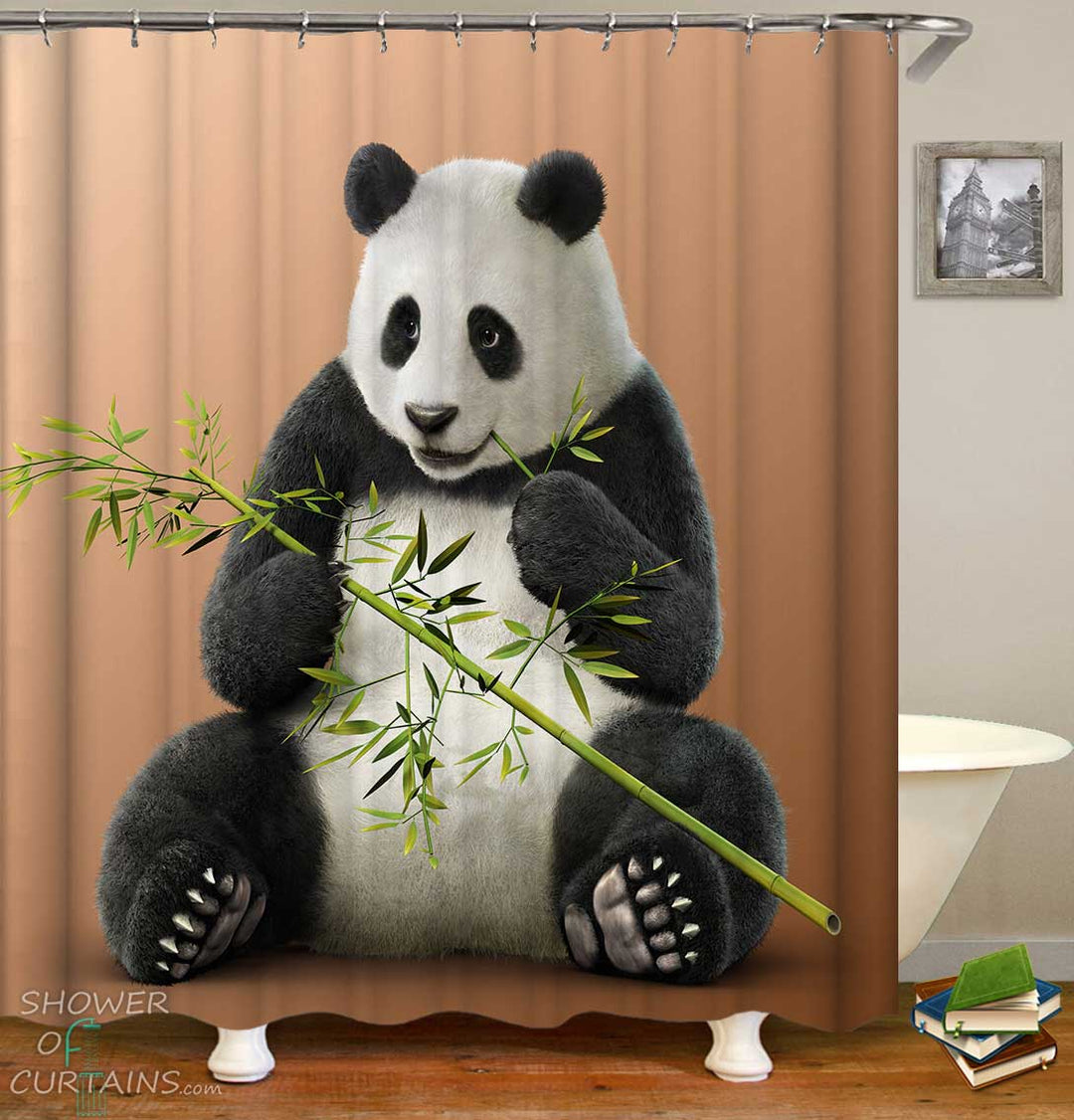 Shower Curtains with Panda Eating