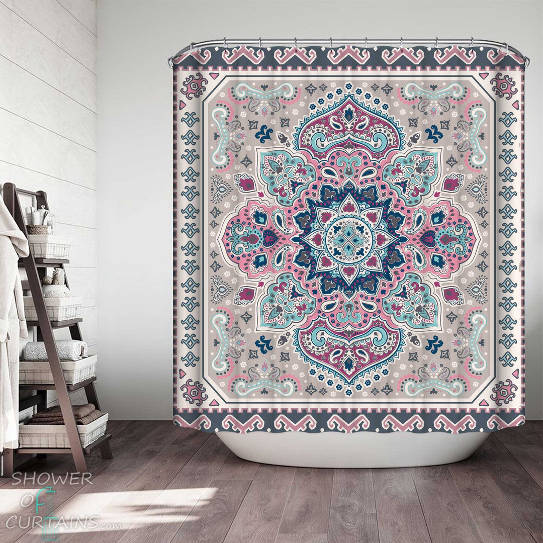 Shower Curtains with Pinkish Purplish Oriental Mandala