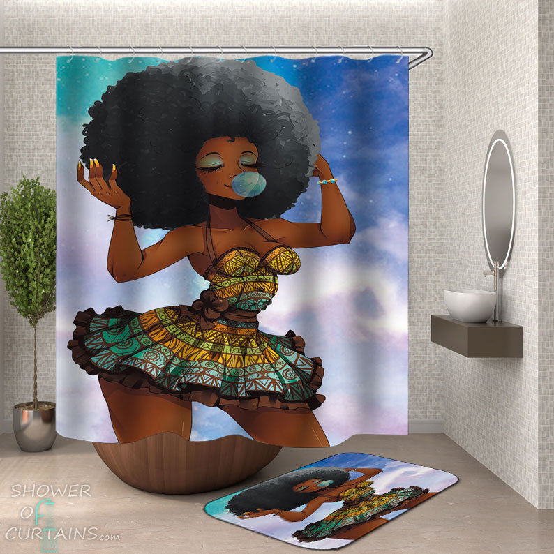 Shower Curtains with Pretty Afro Girl