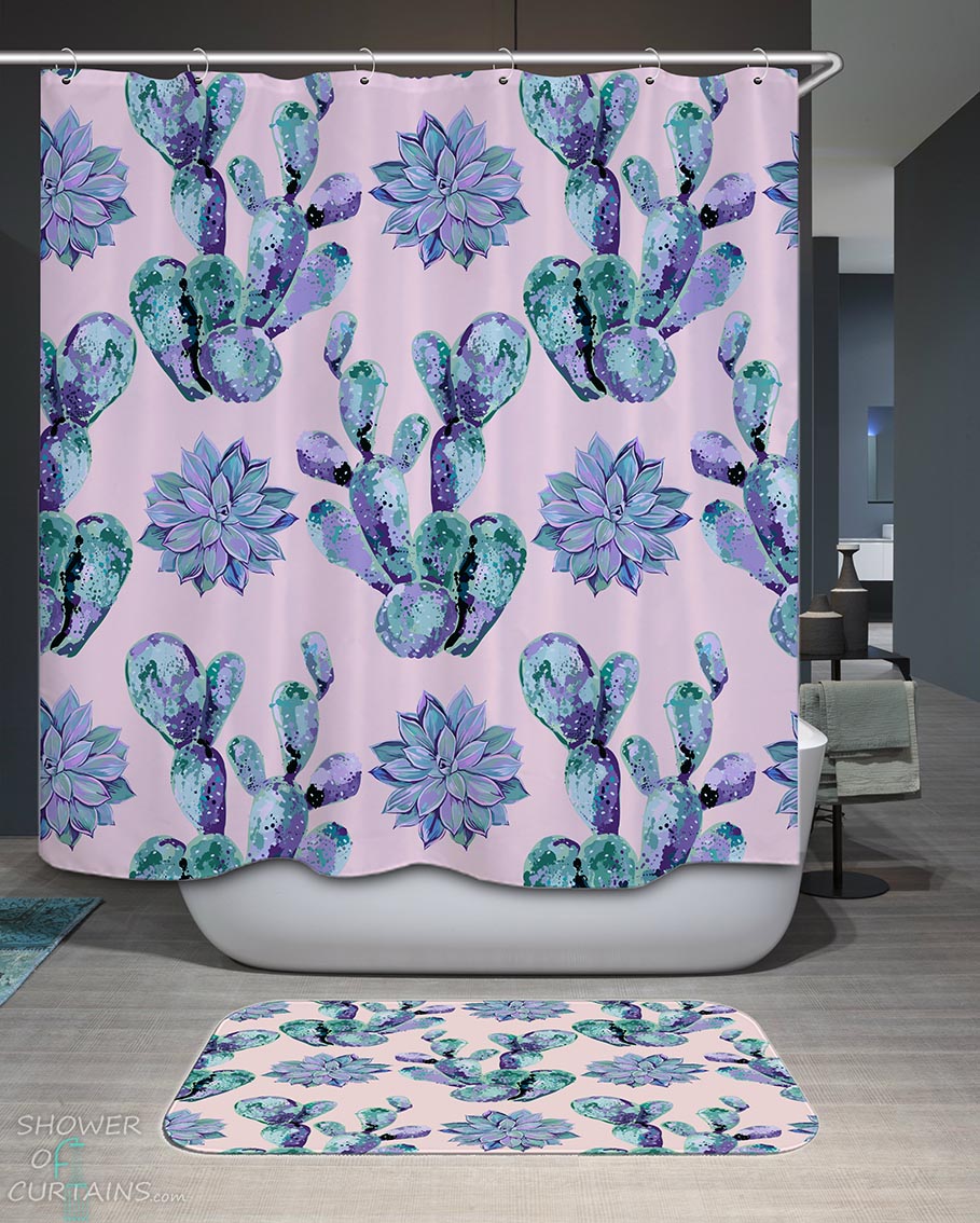 Shower Curtains with Purplish Cactus