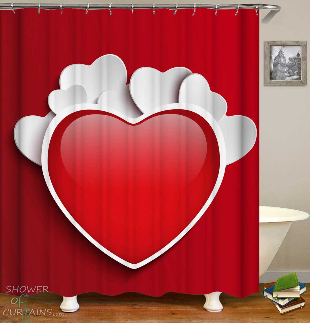 Shower Curtains with Red and White Hearts Valentine's Day