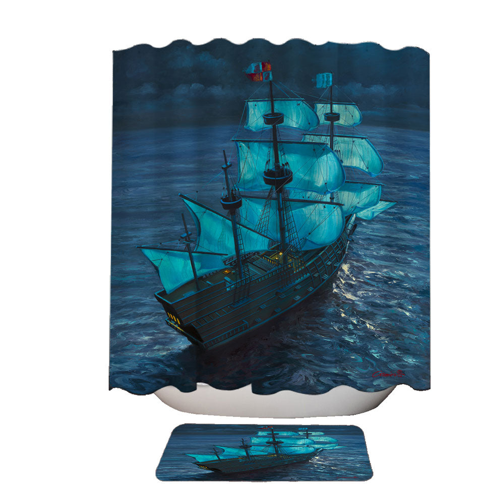 Shower Curtains with Sailing Ship Moonlight Voyage