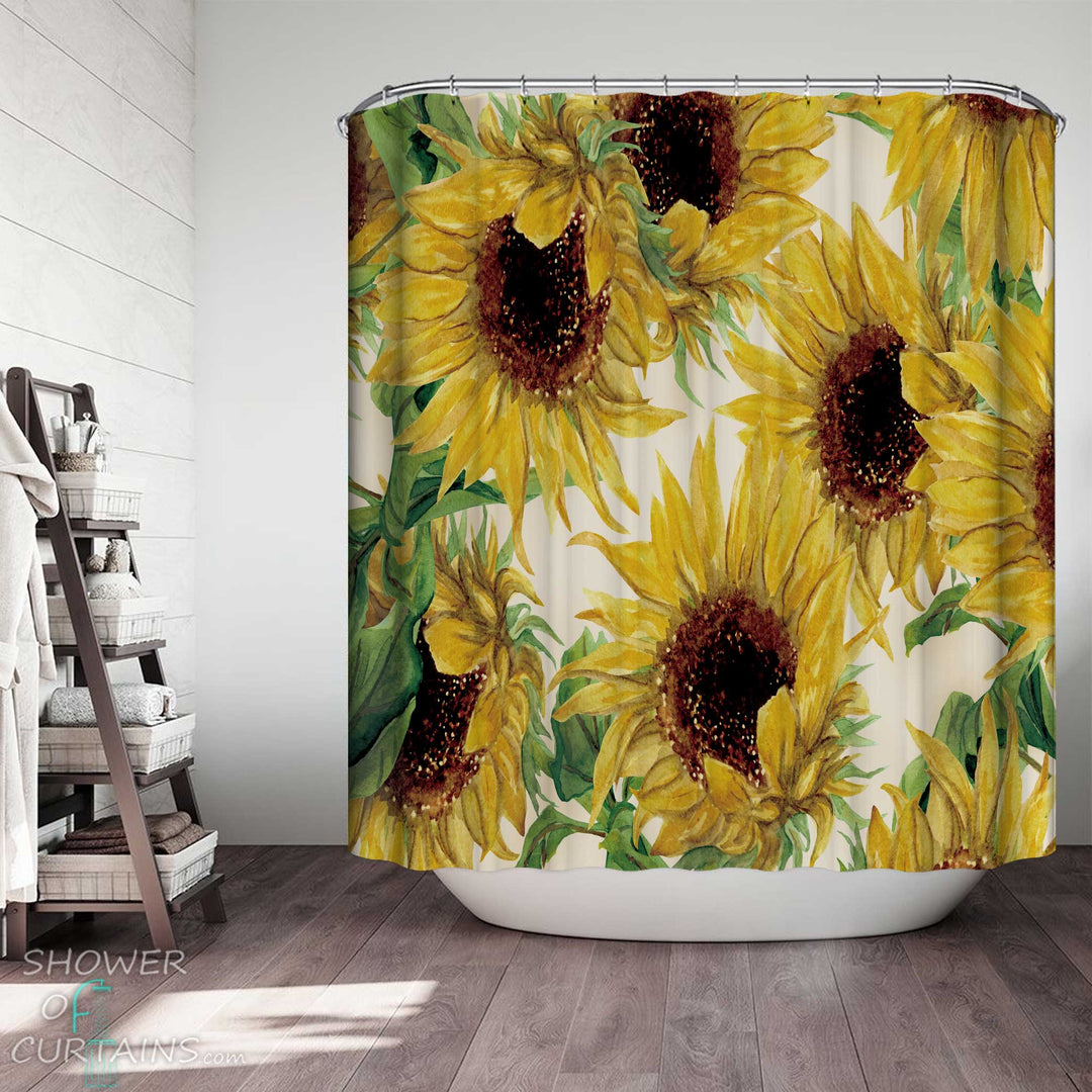 Shower Curtains with Sunflowers Painting