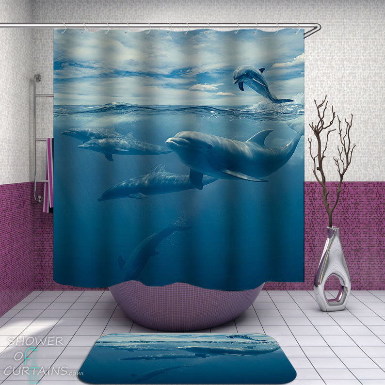 Shower Curtains with Swimming with Dolphins