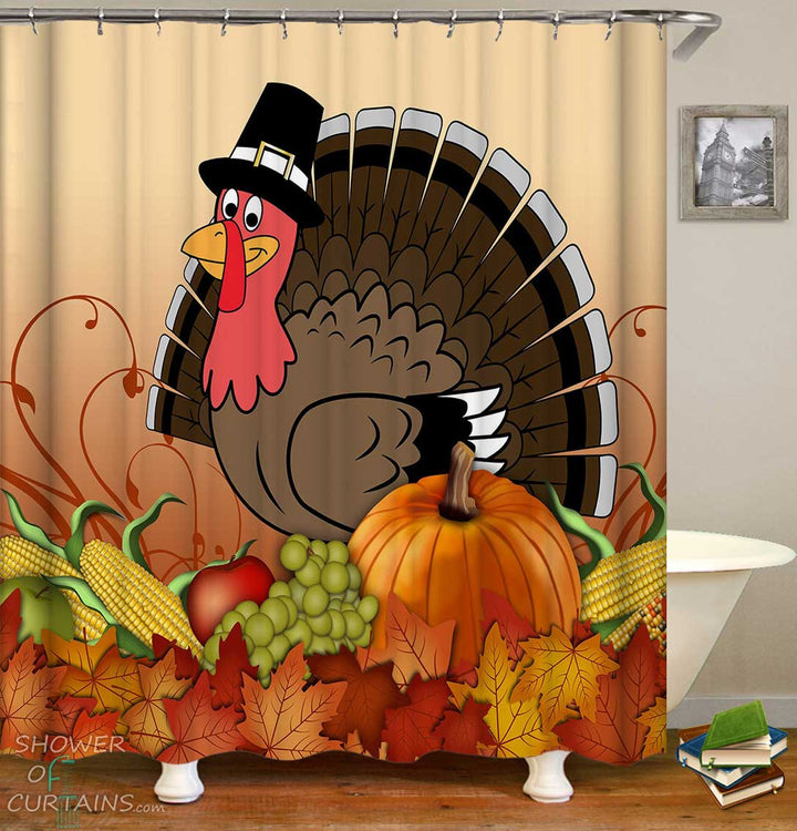 Shower Curtains with Thanksgiving Turkey
