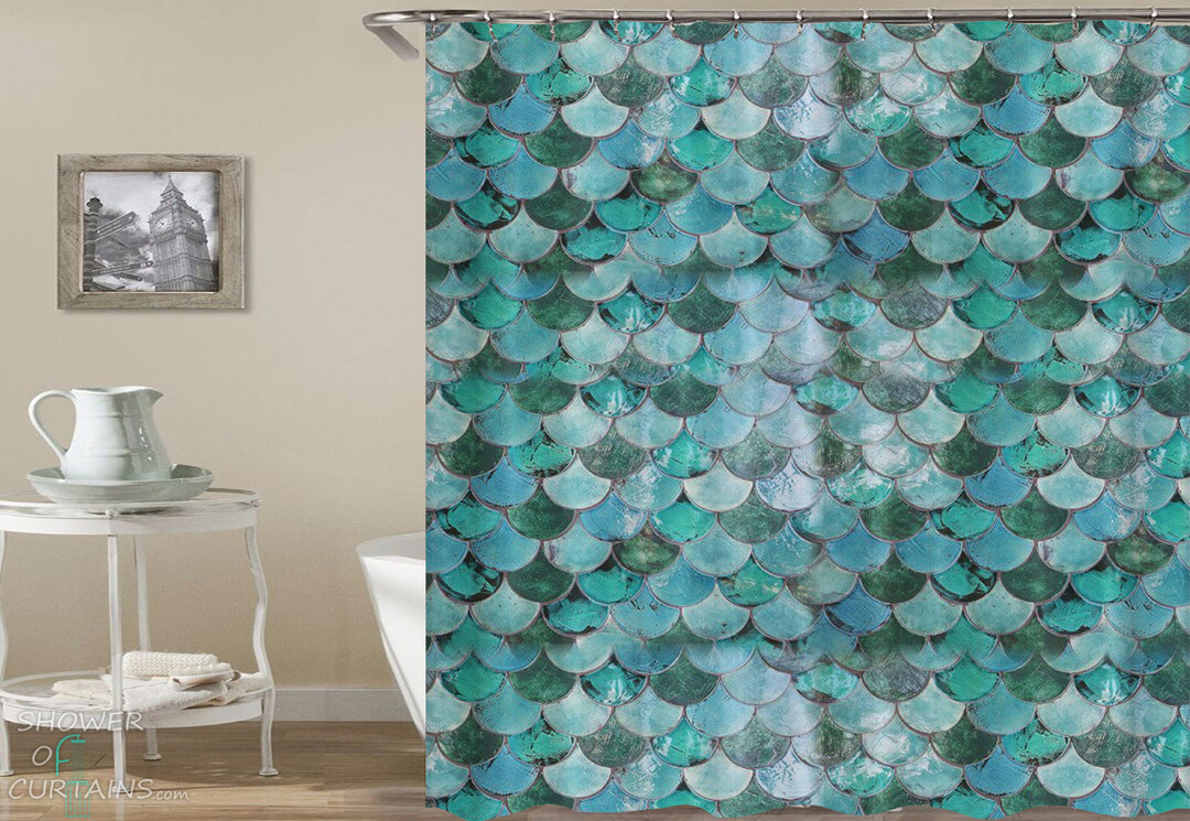 Shower Curtains with Turquoise Teal Mermaid Skin