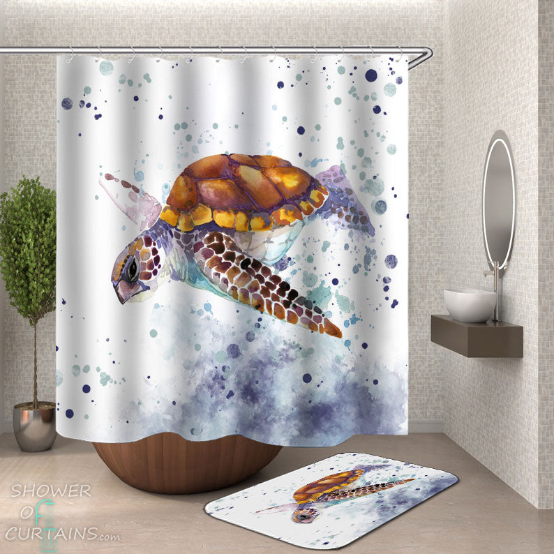 Shower Curtains with Turtle Art