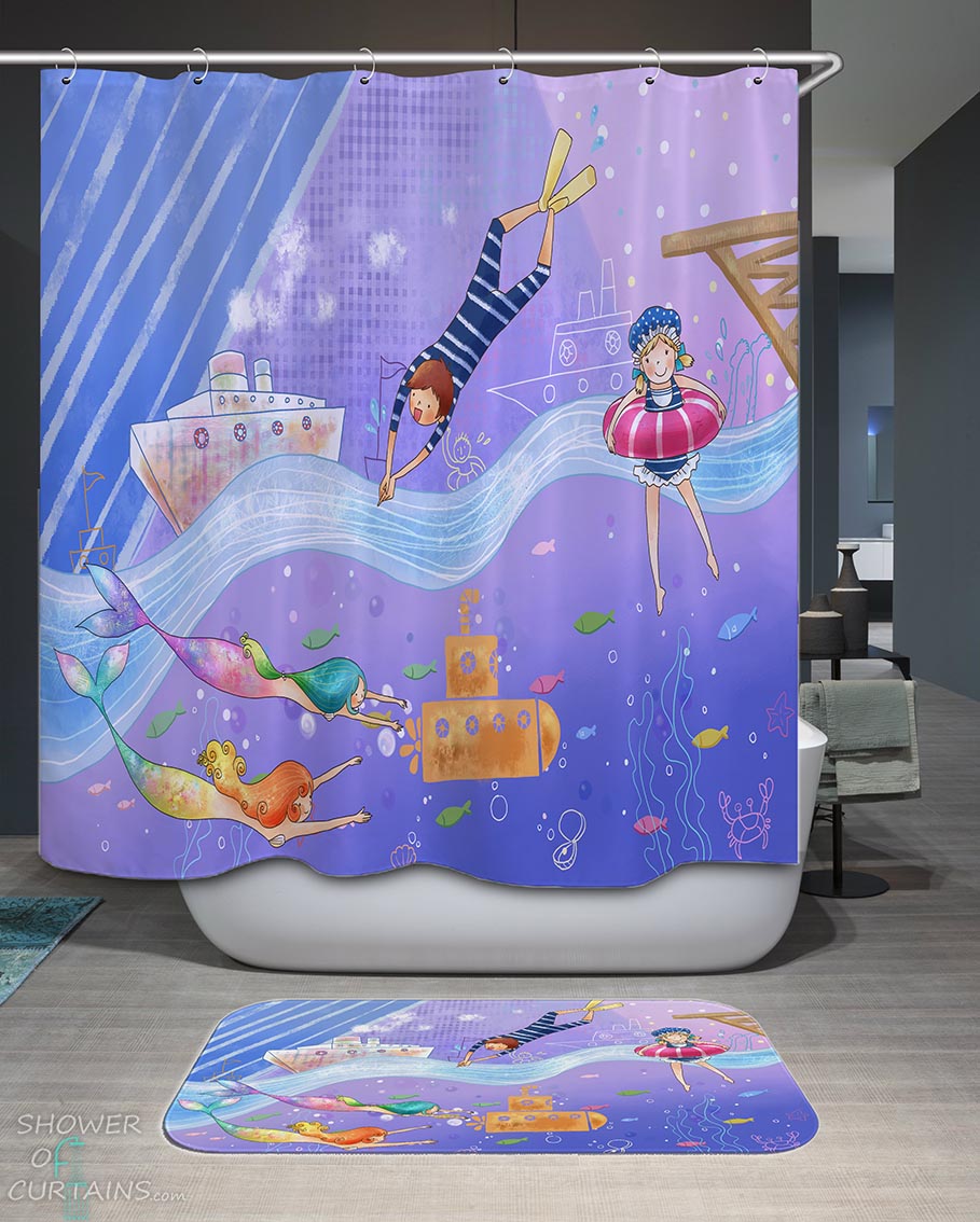 Shower Curtains with Underwater Adventures for Kids