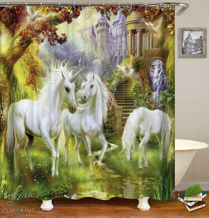 Shower Curtains with Unicorns Castle
