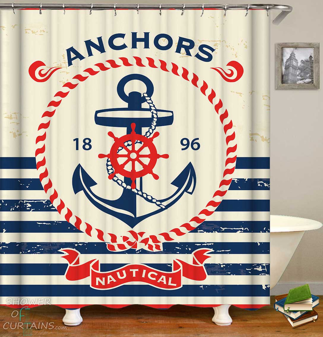 Shower Curtains with Vintage Nautical Anchors Sign
