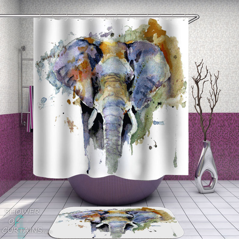 Shower Curtains with Water colored Painting Elephant