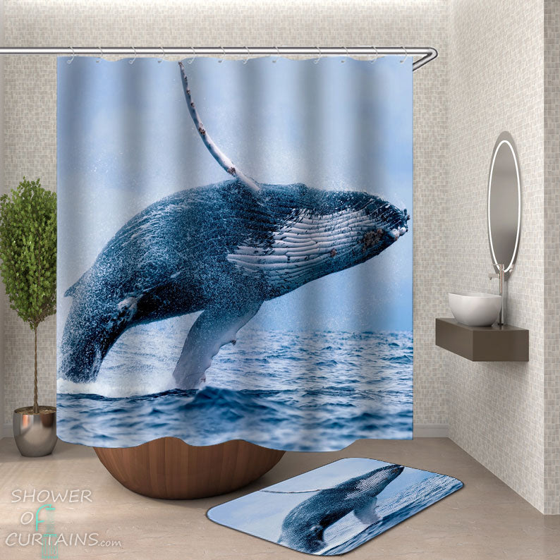 Shower Curtains with Whale Jump