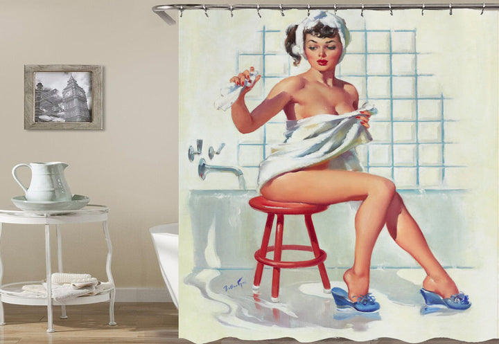 Shower Curtain of Vintage Shower Girl