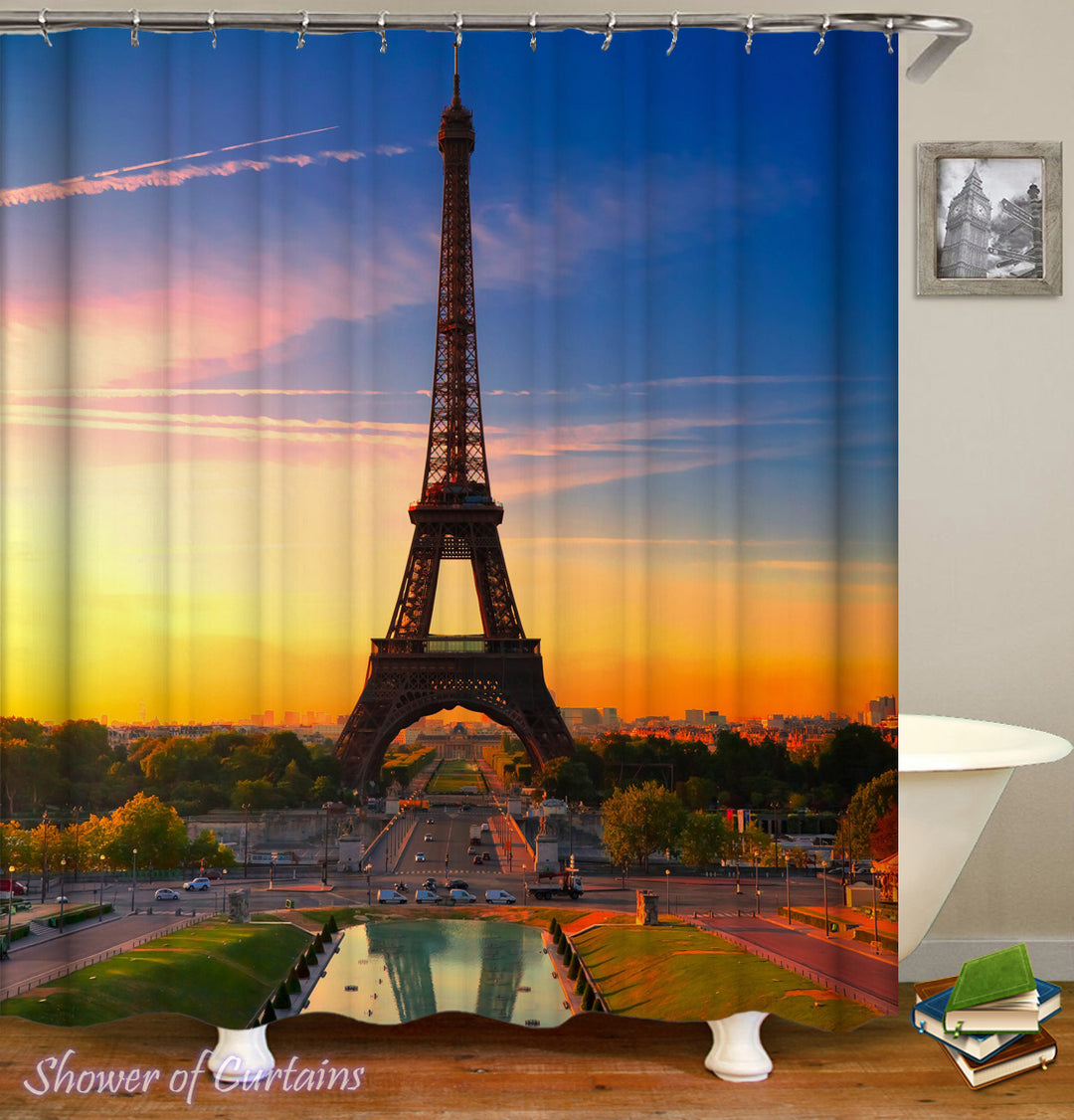 Shower Curtain of Eiffel Tower At Sunset