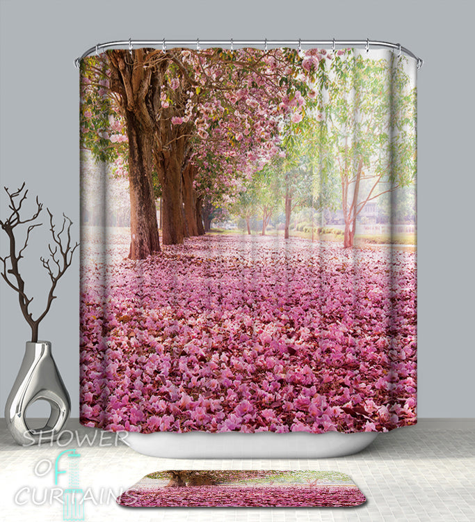 Shower Curtain of Pink Trees Avenue